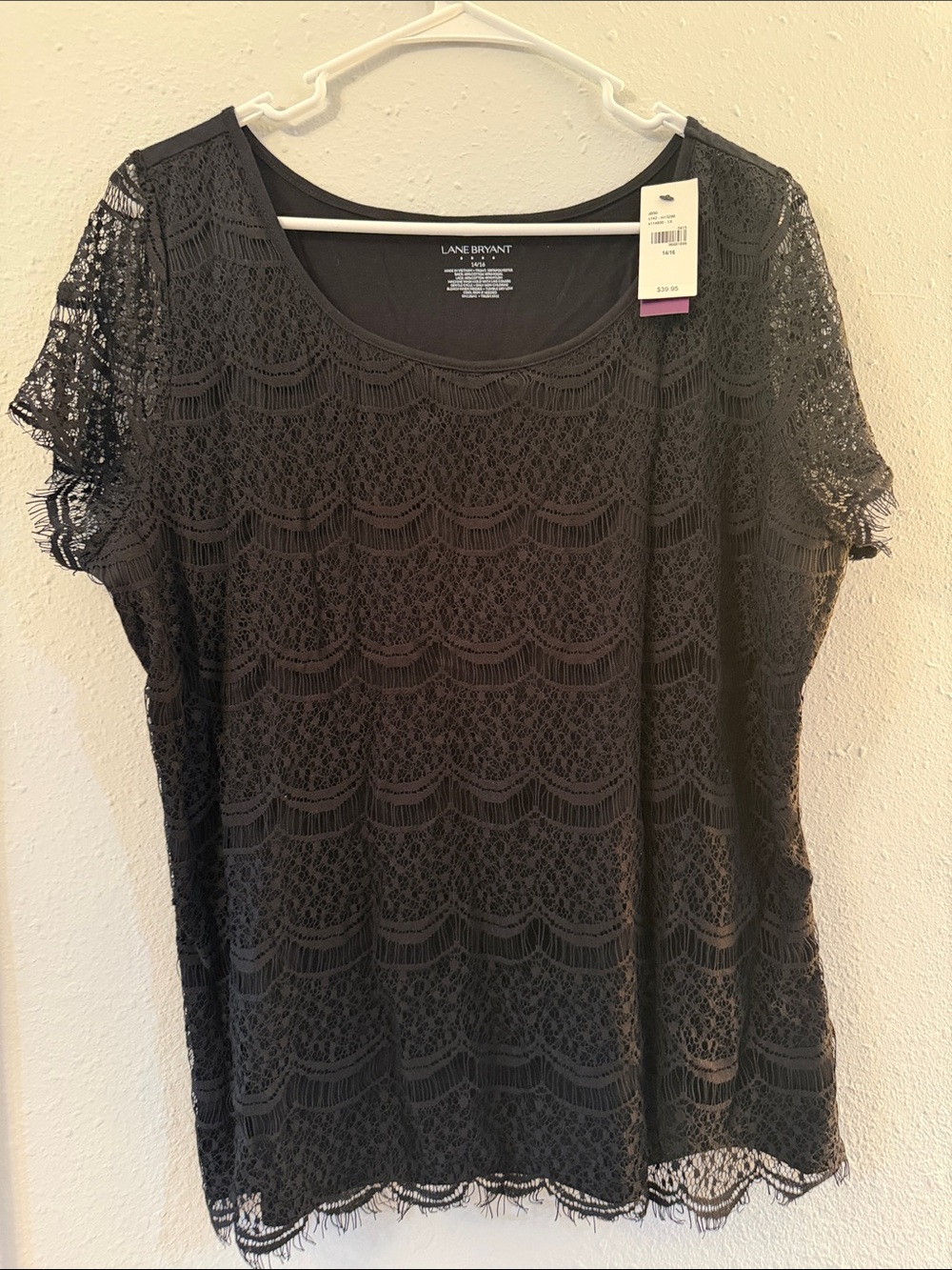 Lane Bryant Black Lace Overlay Scoop Neck Top
